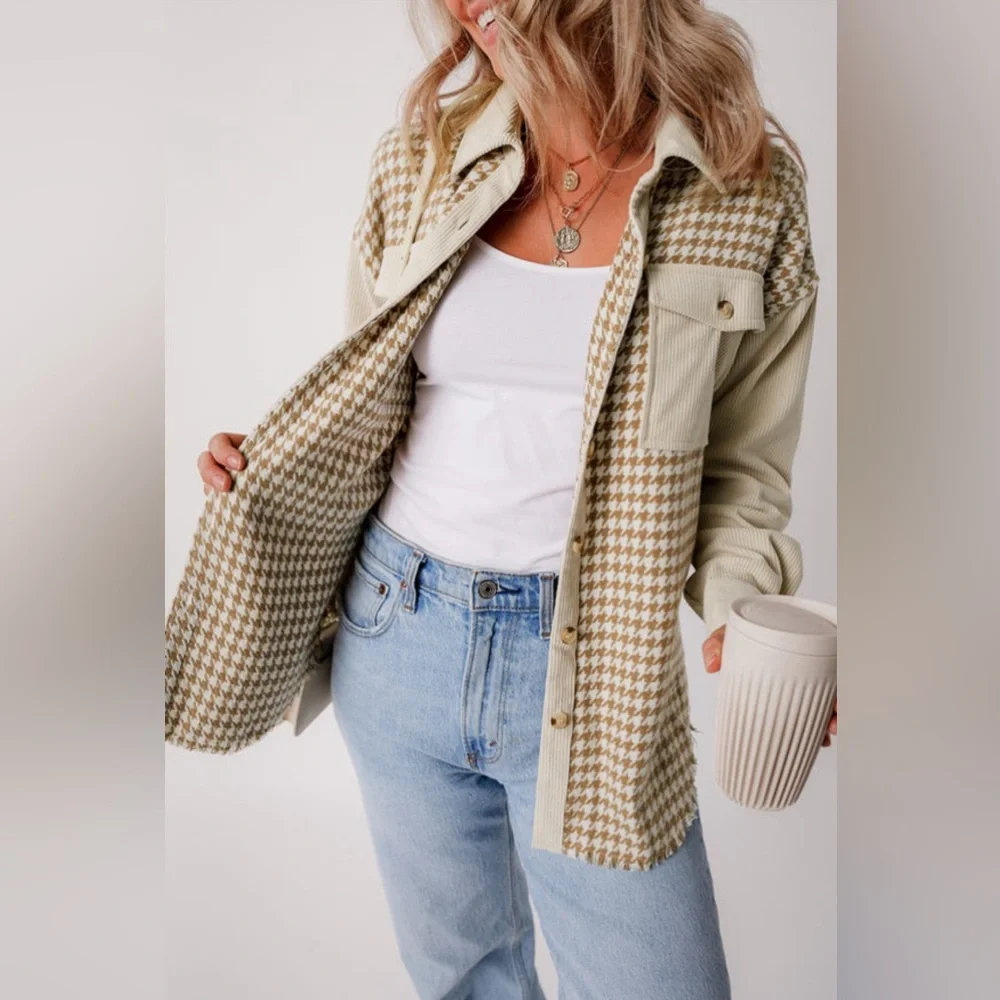 Hazel- corduroy patchwork flap pocket shacket - Picture 2 of 4